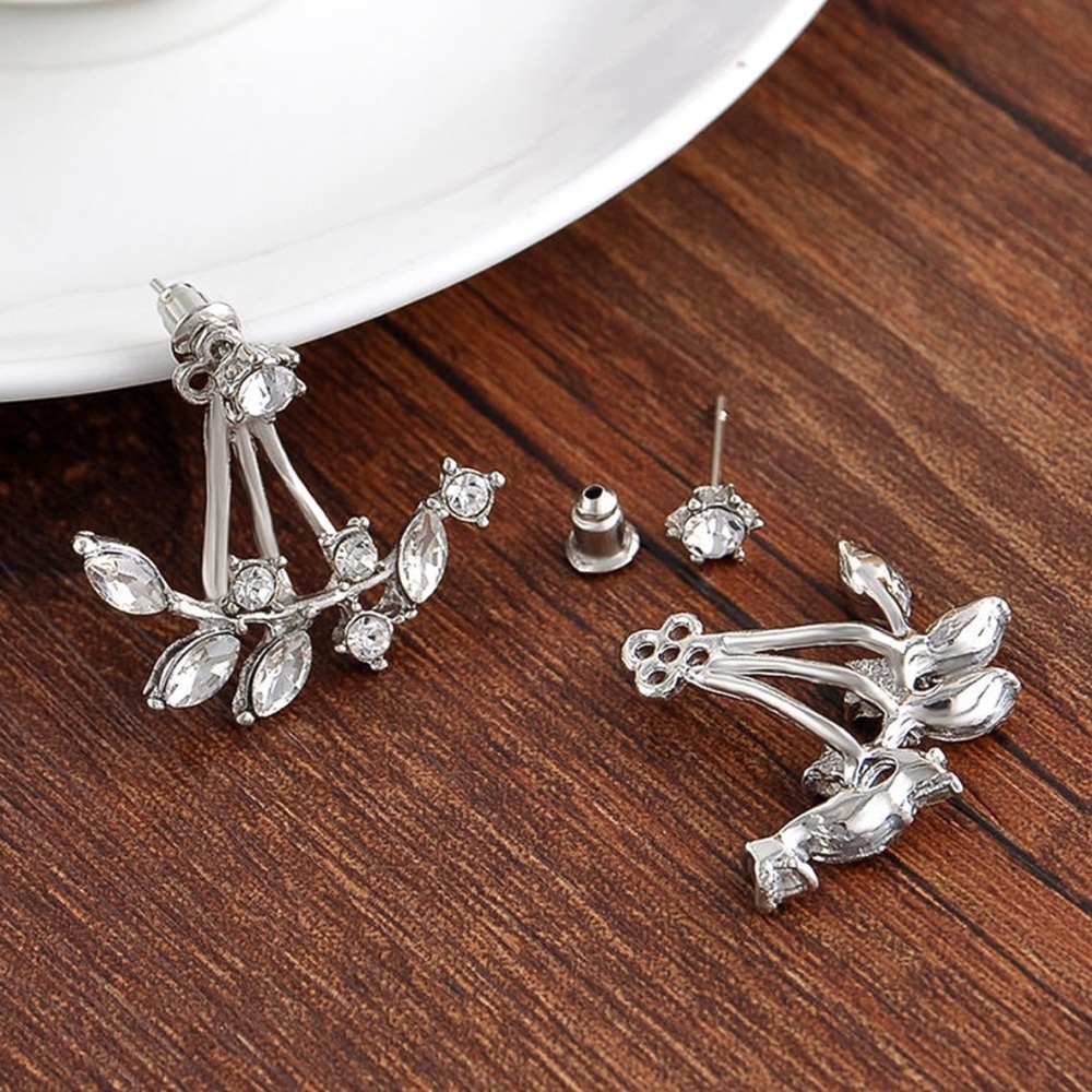 Silver & Crystal Studs w/Earring Jackets - Picture 6 of 7